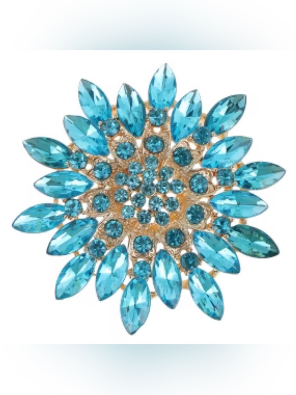 Blue Crystal Flower Brooch - Elegant Sparkling Pin